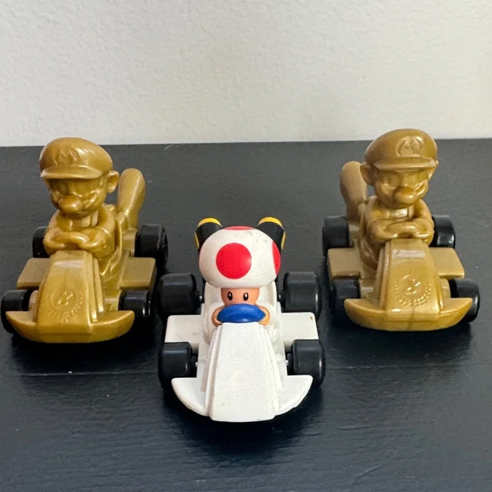 McDonalds Collectible Mario Kart 8 Car Toy Set - Gold 2024 and Toad 2022